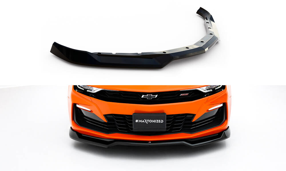 Maxton Design Street+ Spoilerlippe Front Ansatz V.1 passend für Chevrolet Camaro SS Mk6 Facelift schwarz Hochglanz