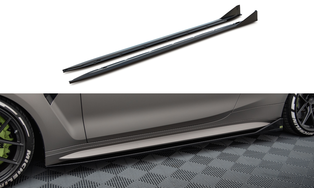 Maxton Design Street+ Seitenschweller Leisten passend für V.3 passend für CSL Look BMW M4 G82 / G82 Facelift schwarz Hochglanz