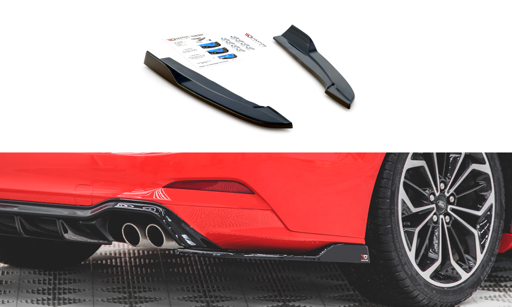 Maxton Design Heck Ansatz Flaps Diffusor V.4 passend für (Für heckansatz v.1) Ford Focus ST-Line Kombi Mk4 schwarz Hochglanz