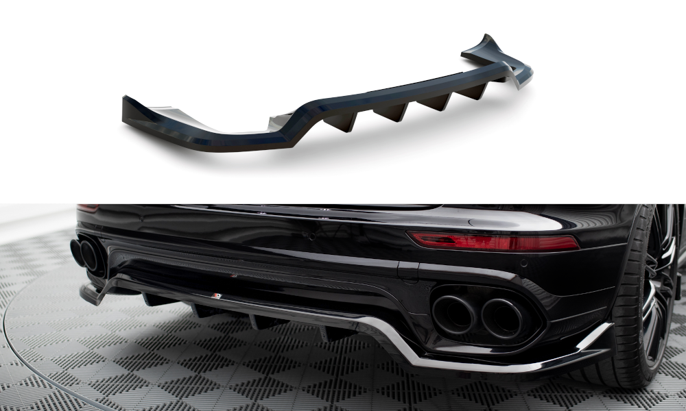 Maxton Design Street+ Mittlerer Diffusor RACE passend für Porsche Cayenne Mk2 Facelift schwarz Hochglanz