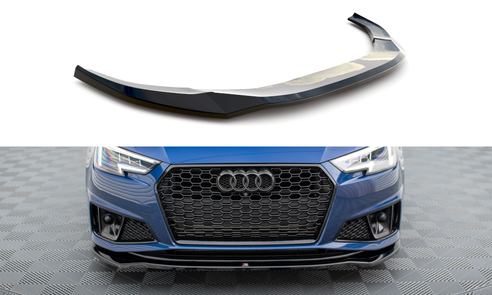 Maxton Design Street+ Spoilerlippe Front Ansatz V.2 passend für Audi A4 Competition B9 schwarz Hochglanz
