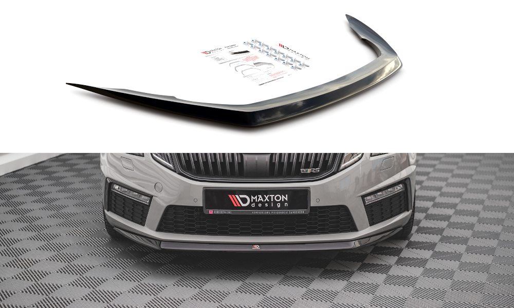Maxton Design Street+ Spoilerlippe Front Ansatz V.1 passend für Skoda Octavia RS Mk3 Facelift schwarz Hochglanz