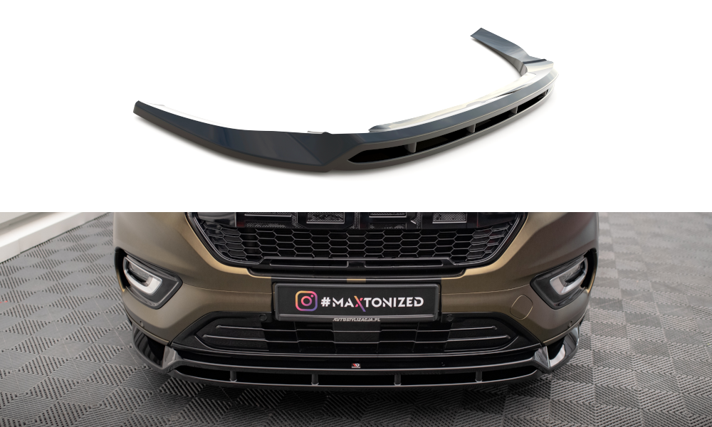 Maxton Design Street+ Spoilerlippe Front Ansatz V.2 passend für Ford Transit Custom Mk1 Facelift / Tourneo Custom Mk1 Facelift schwarz Hochglanz