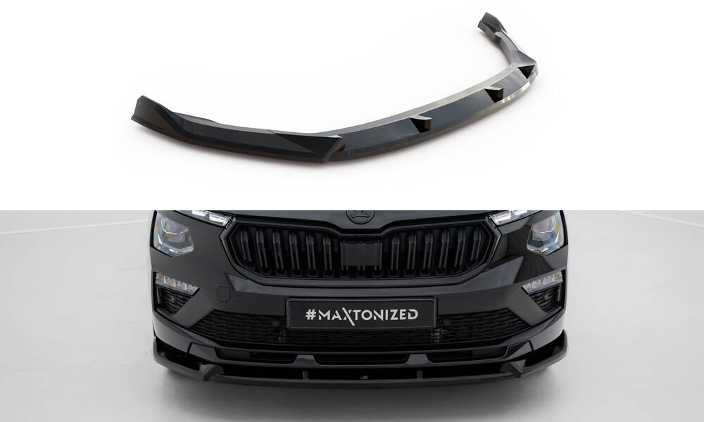 Maxton Design Street+ Spoilerlippe Front Ansatz V.2 passend für Skoda Kamiq Monte Carlo Mk1 Facelift schwarz Hochglanz