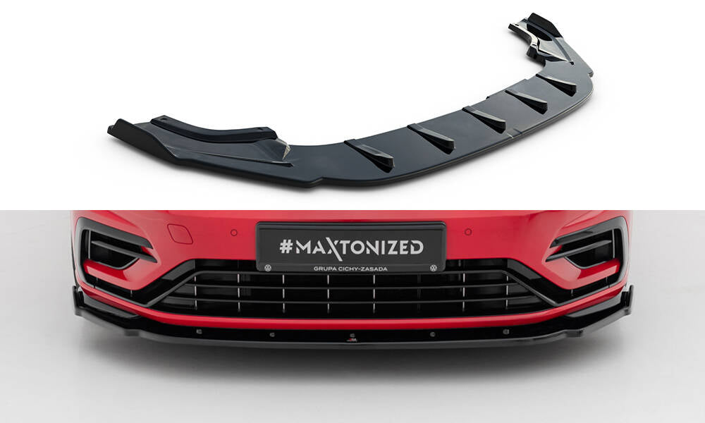 Maxton Design Street+ Spoilerlippe Front Ansatz V.1 passend für VW Golf R / R-Line Mk7 Facelift schwarz Hochglanz