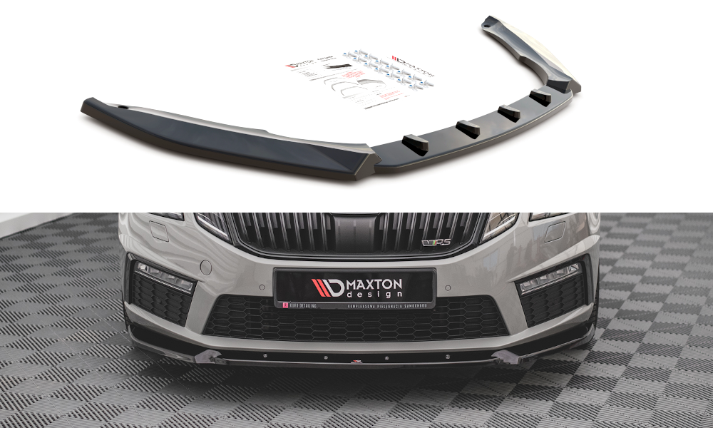 Maxton Design Street+ Spoilerlippe Front Ansatz V.2 passend für Skoda Octavia RS Mk3 Facelift schwarz Hochglanz