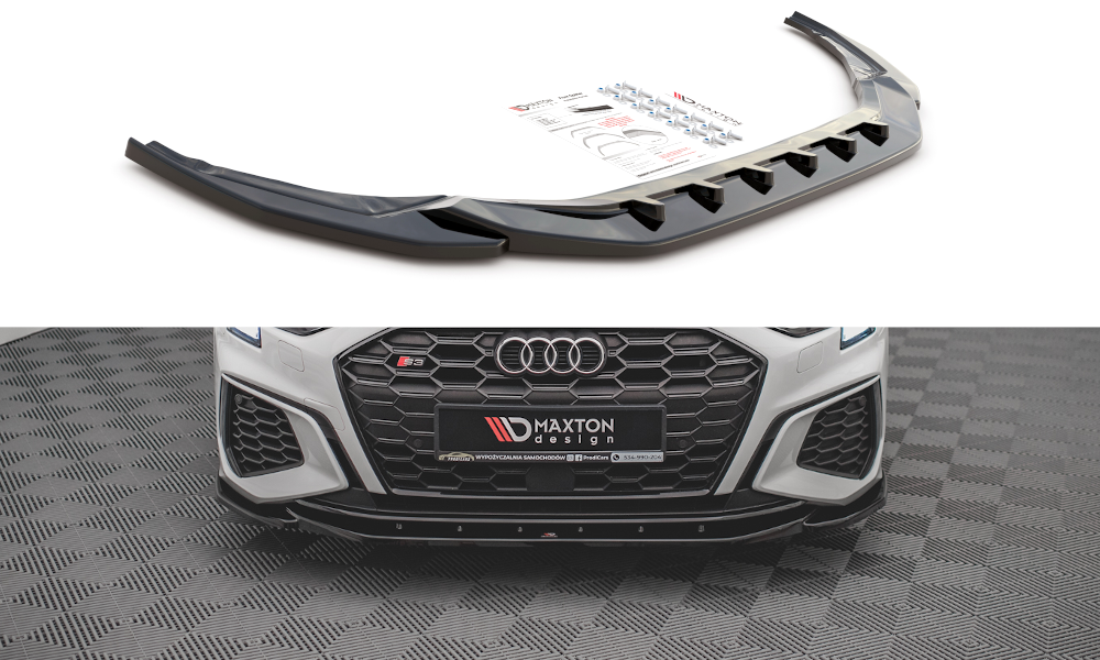 Maxton Design Street+ Spoilerlippe Front Ansatz V.4 passend für Audi S3 / A3 S-Line 8Y schwarz Hochglanz