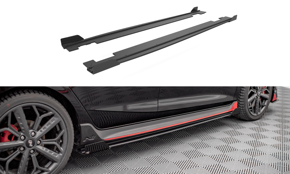 Maxton Design Street Pro Street+ Seitenschweller Leisten + Flaps passend für Hyundai I20 N Mk3 schwarz Hochglanz