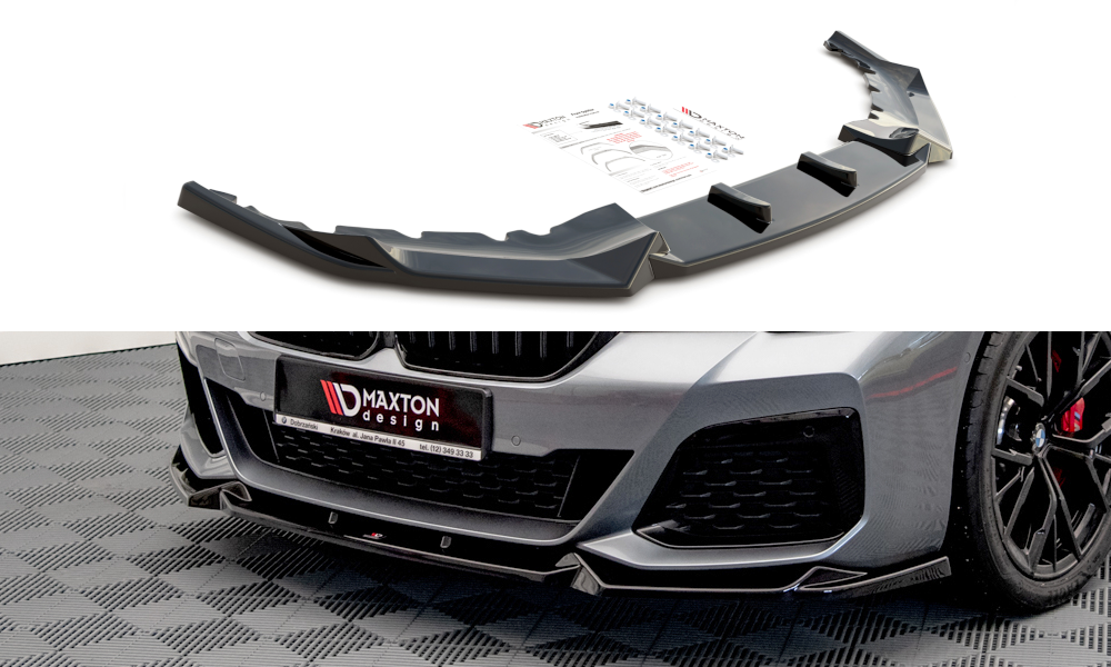 Maxton Design Street+ Spoilerlippe Front Ansatz V.1 passend für BMW 5er M-Paket / M550i / M550d Limousine / Touring G30 / G31 Facelift schwarz Hochglanz