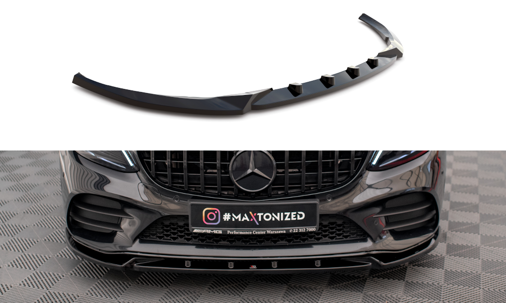 Maxton Design Street+ Spoilerlippe Front Ansatz V.2 passend für Mercedes-Benz C AMG Line Limousine / Coupe / Kombi W205 / C205 / S205 Facelift schwarz Hochglanz