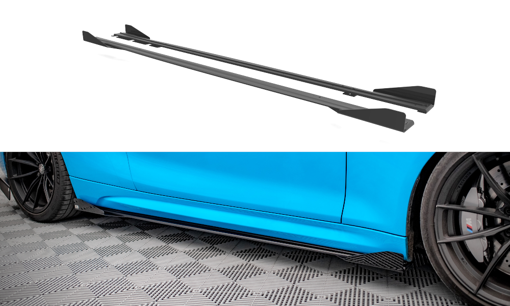 Maxton Design Street Pro Street+ Seitenschweller Leisten + Flaps passend für BMW M2 F87 schwarz Hochglanz