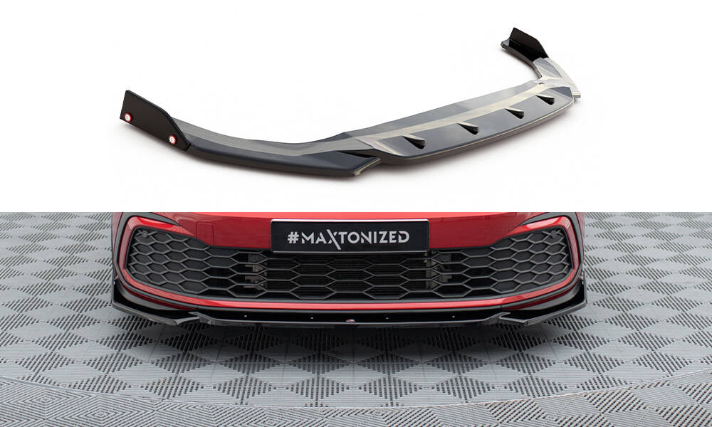 Maxton Design Street+ Spoilerlippe Front Ansatz V.2 + Flaps passend für VW Golf GTI / GTE / GTD / R-Line Mk8