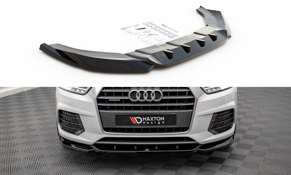 Maxton Design Street+ Spoilerlippe Front Ansatz V.1 passend für Audi Q3 Sport 8U Facelift schwarz Hochglanz