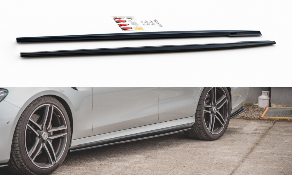 Maxton Design Street+ Seitenschweller Leisten passend für Mercedes-Benz E63 AMG Kombi/Limousine S213/W213 schwarz Hochglanz