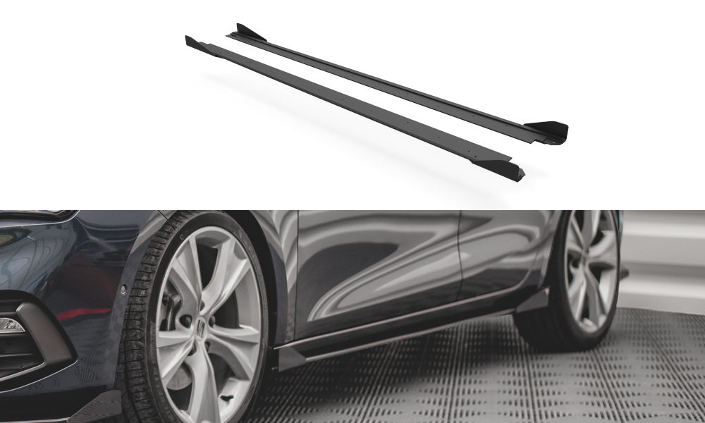 Maxton Design Street Pro Street+ Seitenschweller Leisten + Flaps passend für Seat Leon FR Mk4 schwarz Hochglanz