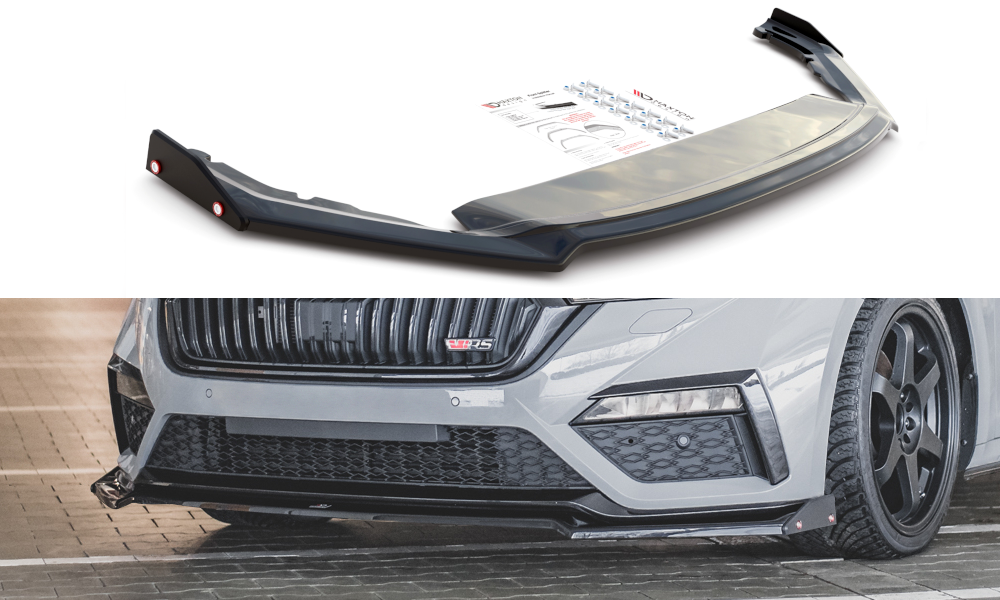 Maxton Design Street+ Spoilerlippe Front Ansatz V.2 + Flaps passend für Skoda Octavia RS Mk4