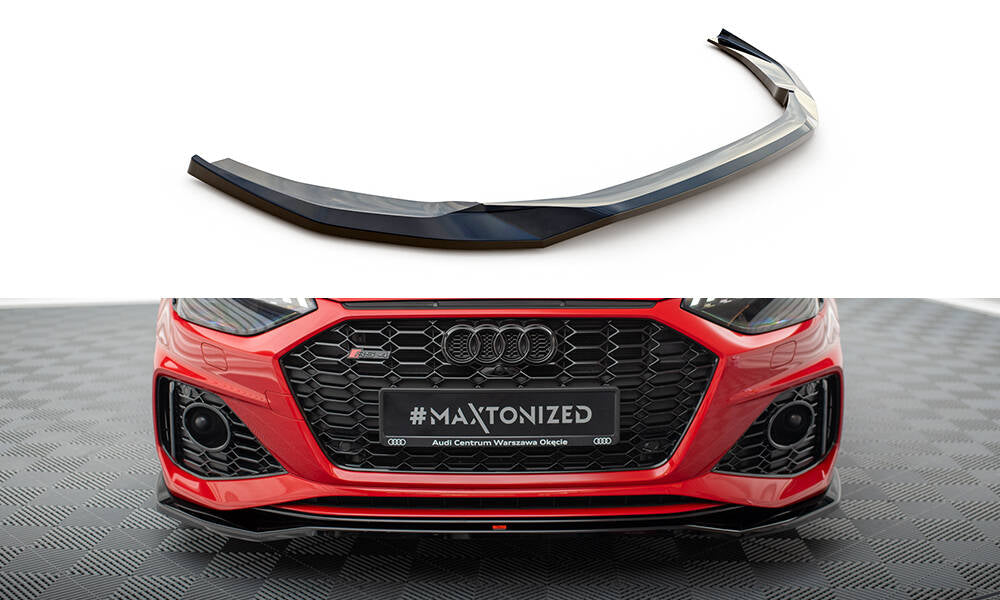 Maxton Design Street+ Spoilerlippe Front Ansatz V.1 passend für Audi RS4 B9 Facelift schwarz Hochglanz