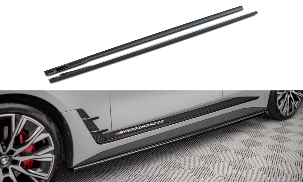 Maxton Design Street+ Seitenschweller Leisten passend für V.1 passend für BMW 4er Gran Coupe M-Paket / M440i G26 schwarz Hochglanz