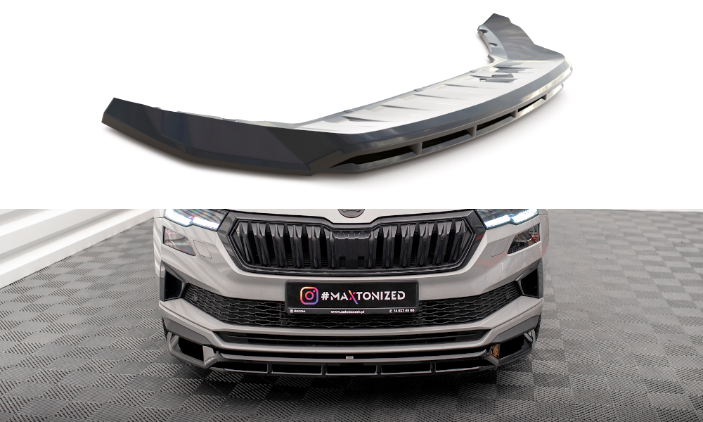 Maxton Design Street+ Spoilerlippe Front Ansatz passend für Skoda Karoq Sportline Mk1 Facelift schwarz Hochglanz