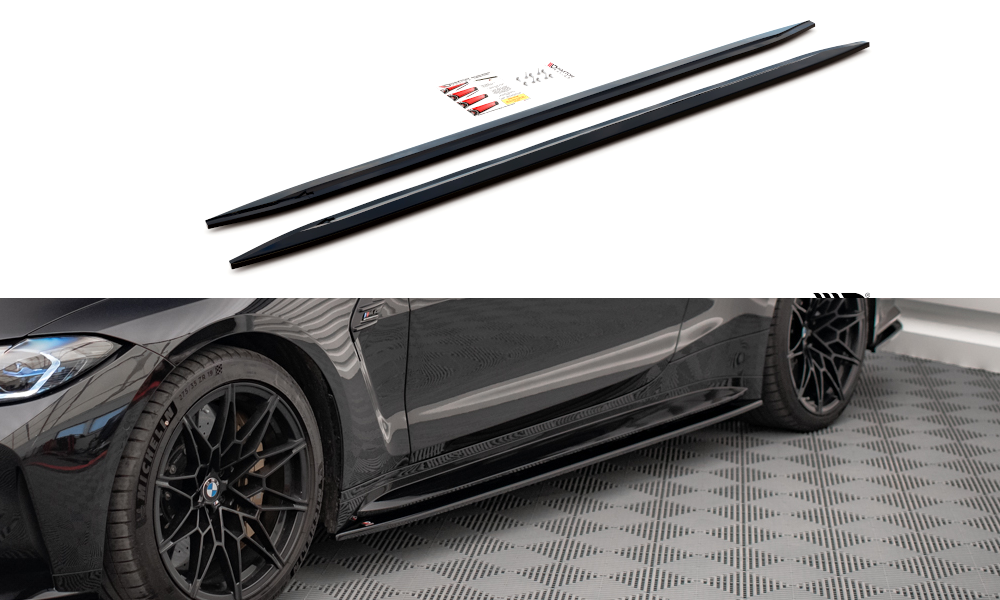 Maxton Design Street+ Seitenschweller Leisten V.2 passend für BMW M4 G82 / G82 Facelift schwarz Hochglanz