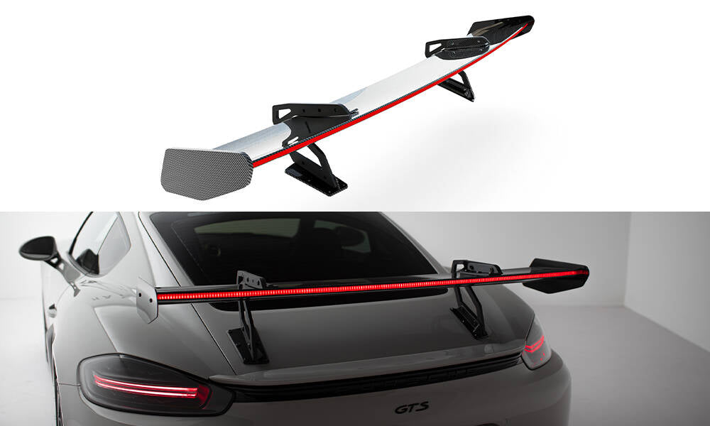 Maxton Design Carbon Spoiler With Upper Swan Mounting V.2 + LED Porsche 718 Cayman 982c für Porsche Cayman 982c