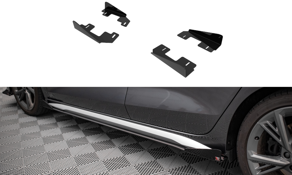 Maxton Design Seitenschweller Flaps passend für Audi S3 / A3 S-Line 8Y / 8Y Facelift schwarz Hochglanz