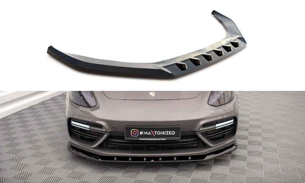Maxton Design Street+ Spoilerlippe Front Ansatz V.1 passend für Porsche Panamera Turbo S E-Hybrid schwarz Hochglanz