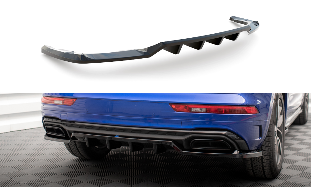 Maxton Design Street+ Mittlerer Diffusor RACE passend für Audi Q5 S-Line SUV Mk2 Facelift schwarz Hochglanz