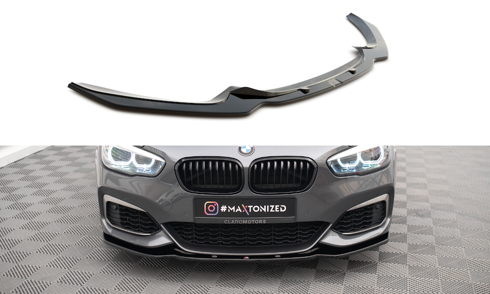 Maxton Design Street+ Spoilerlippe Front Ansatz V.1 passend für BMW 1er F20/F21 M-Power FACELIFT schwarz Hochglanz