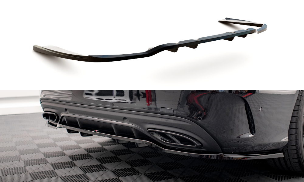 Maxton Design Street+ Mittlerer Diffusor RACE passend für Mercedes-Benz C AMG-Line W205 Facelift schwarz Hochglanz