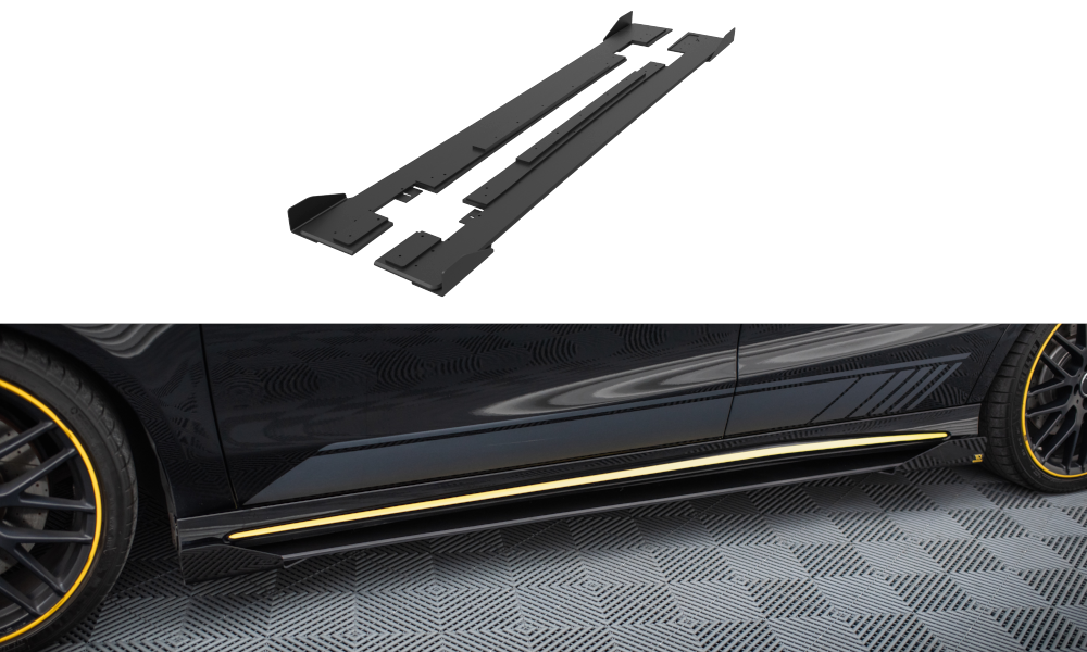 Maxton Design Street Pro Street+ Seitenschweller Leisten + Flaps passend für Mercedes-AMG CLA 45 C117 Facelift schwarz Hochglanz