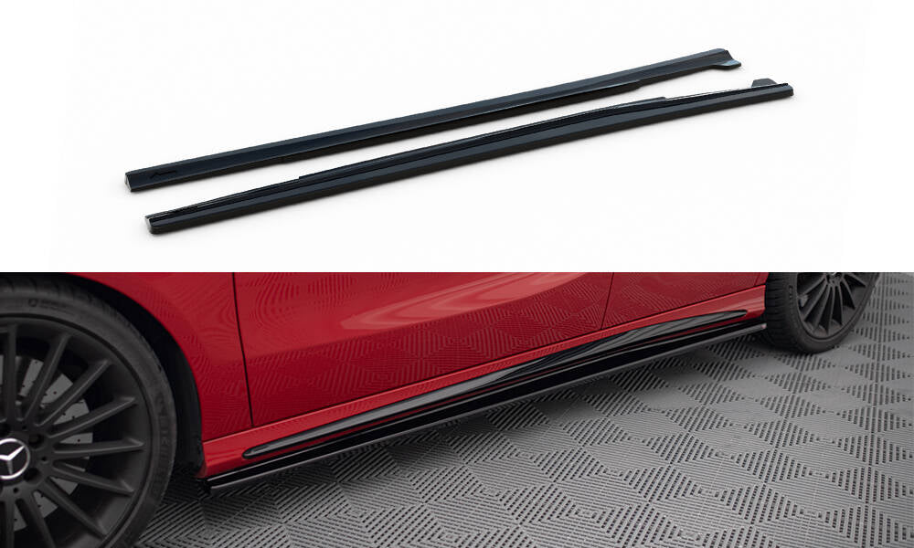 Maxton Design Street+ Seitenschweller Leisten passend für Mercedes A W176/ CLA 117 AMG/ CLA 117 AMG LINE Facelift schwarz Hochglanz