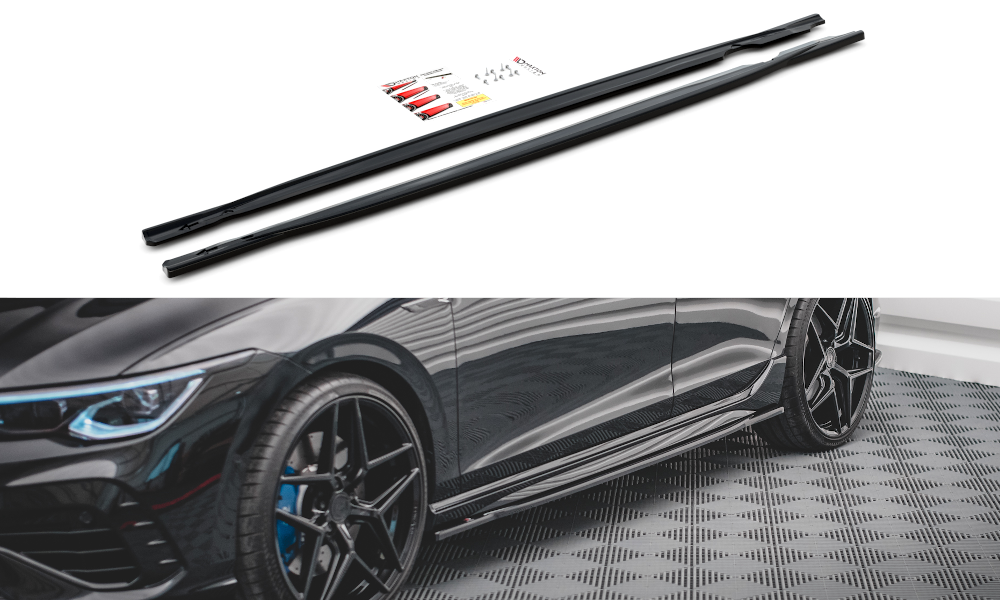 Maxton Design Street+ Seitenschweller Leisten passend für V.1 passend für VW Golf R Hatchback Mk8 Facelift schwarz Hochglanz