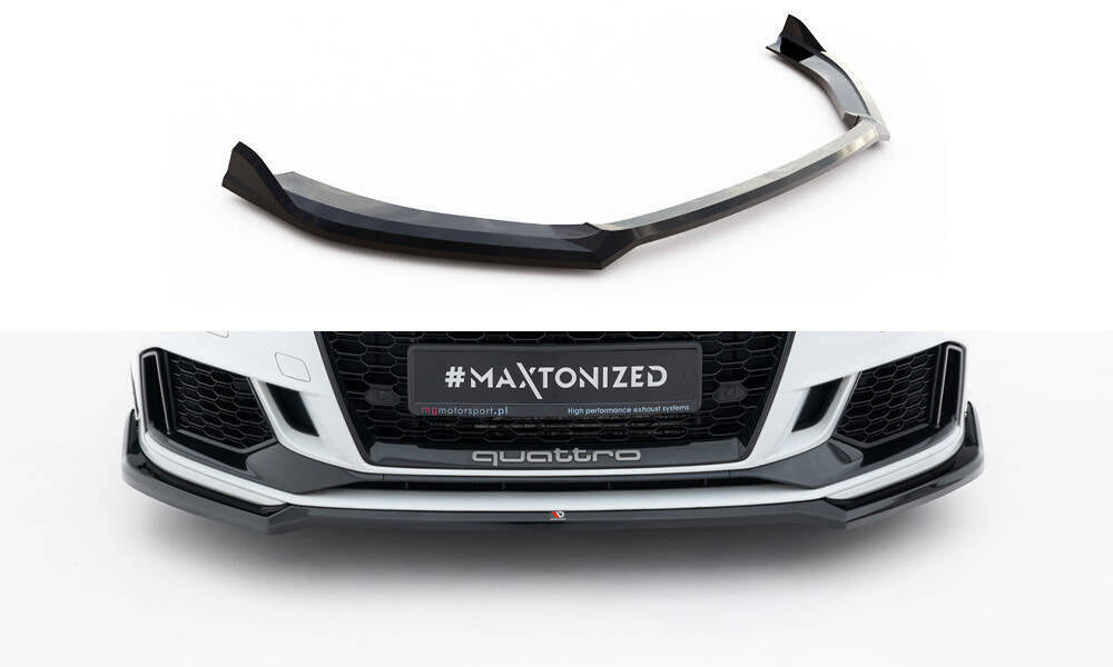Maxton Design Street+ Spoilerlippe Front Ansatz V.4 passend für Audi RS3 Limousine 8V Facelift schwarz Hochglanz