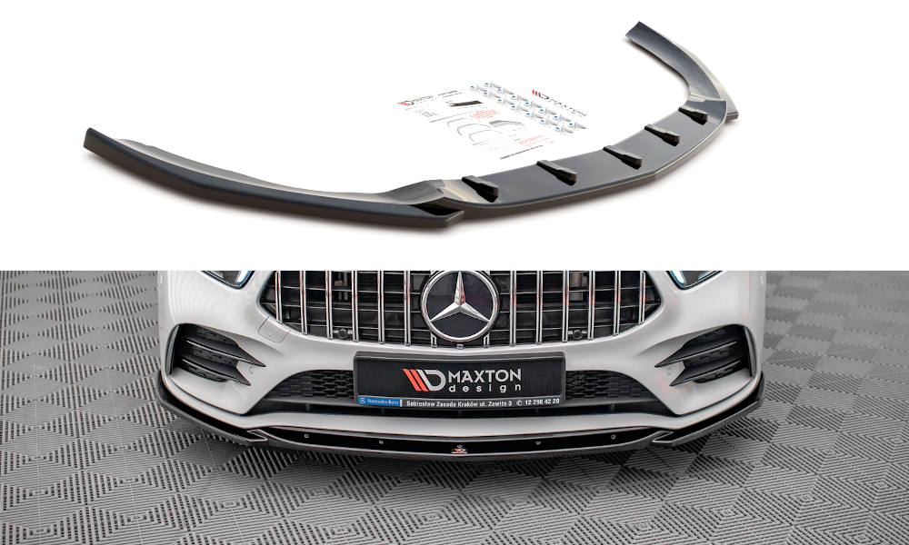 Maxton Design Street+ Spoilerlippe Front Ansatz V.5 passend für Mercedes A35 AMG / AMG-Line W177 schwarz Hochglanz