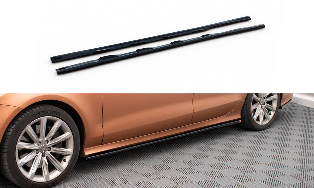 Maxton Design Street+ Seitenschweller Leisten passend für V.3 passend für Audi A7 S-Line / S7 C7 schwarz Hochglanz
