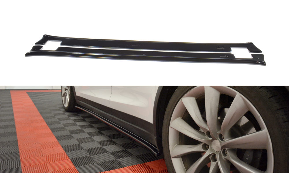 Maxton Design Street+ Seitenschweller Leisten passend für V.1 passend für Tesla Model X Mk1 schwarz Hochglanz