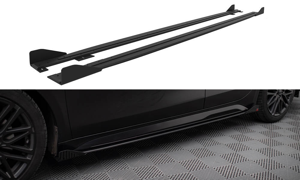 Maxton Design Street Pro Street+ Seitenschweller Leisten + Flaps passend für Kia Proceed GT / GT-Line Mk1 Facelift / Ceed GT Mk3 Facelift schwarz Hochglanz