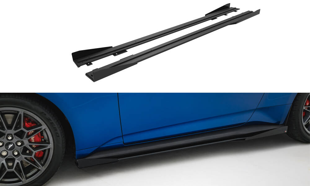 Maxton Design Street Pro Street+ Seitenschweller Leisten + Flaps passend für Ford Mustang Dark Horse Mk7 schwarz Hochglanz