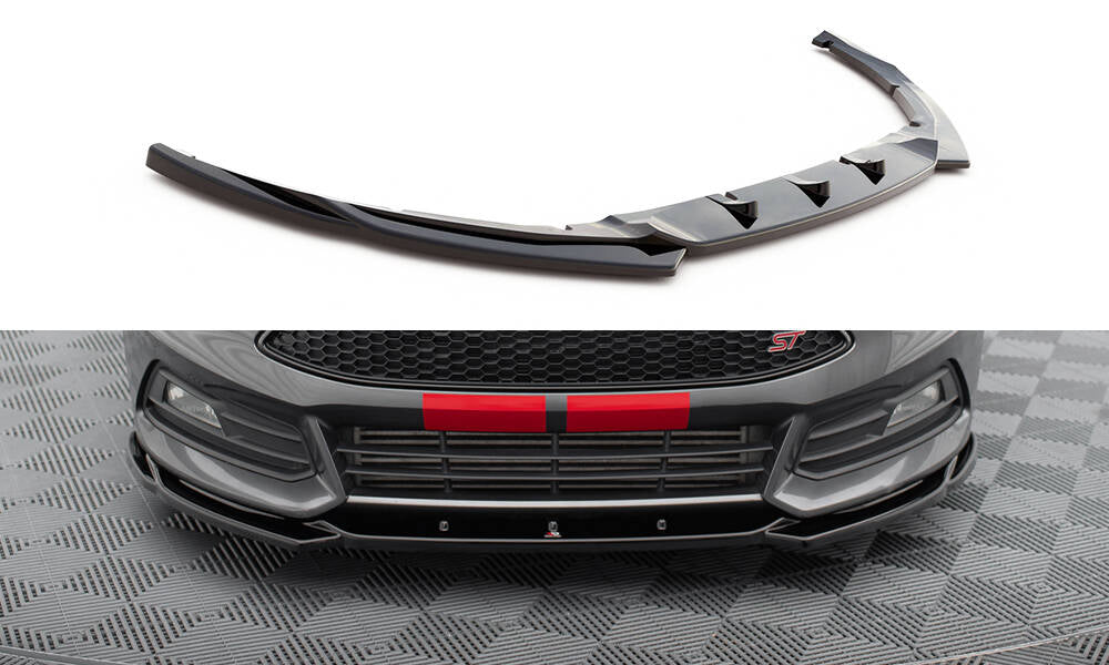 Maxton Design Street+ Spoilerlippe Front Ansatz V.5 passend für Ford Focus ST Mk3 Facelift schwarz Hochglanz