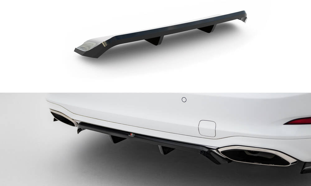 Maxton Design Mittlerer Diffusor Heck Ansatz DTM Look passend für Ford Focus Vignale Kombi Mk4 schwarz Hochglanz
