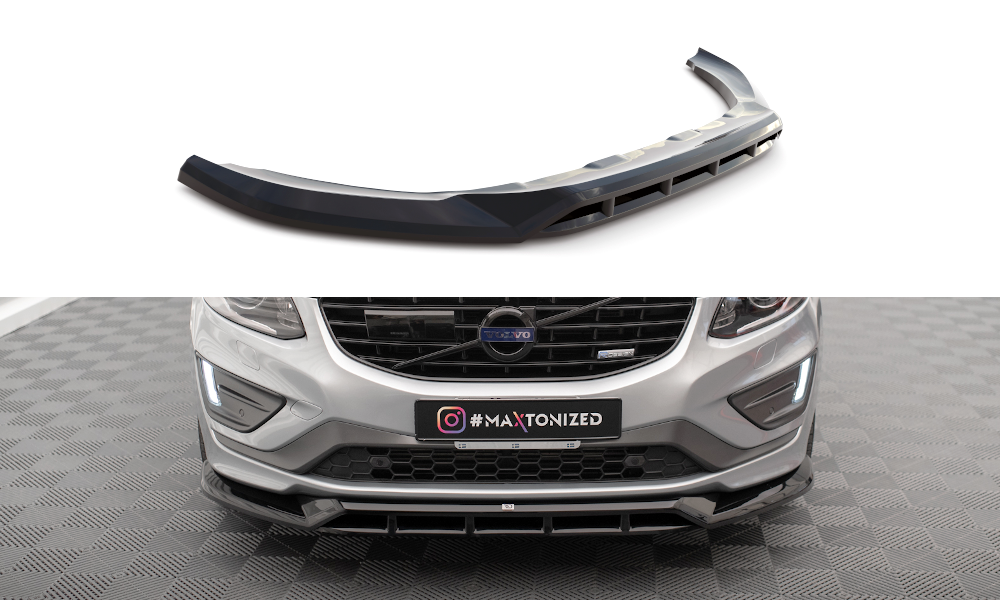 Maxton Design Street+ Spoilerlippe Front Ansatz passend für Volvo XC60 R-Design Mk1 Facelift schwarz Hochglanz