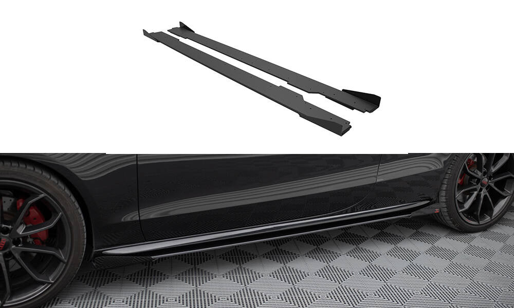 Maxton Design Street Pro Street+ Seitenschweller Leisten + Flaps passend für Audi A5 / A5 S-Line / S5 Coupe / Cabrio 8T / 8T Facelift schwarz Hochglanz
