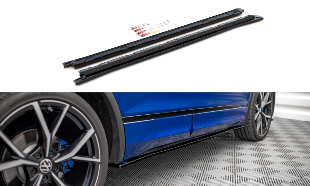 Maxton Design Street+ Seitenschweller Leisten passend für VW Tiguan R / R-Line Mk2 Facelift schwarz Hochglanz