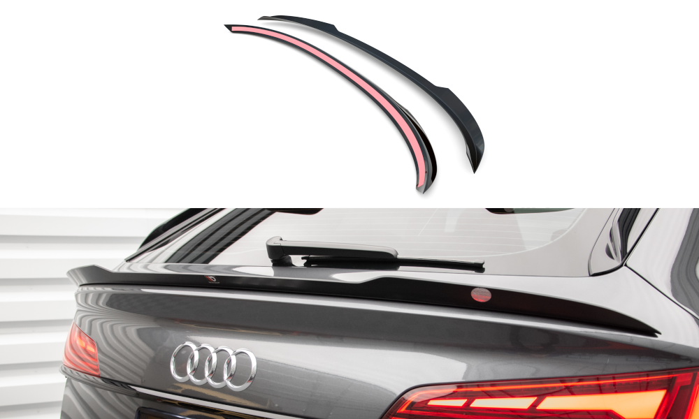 Maxton Design Niedriger Spoiler CAP passend für Audi SQ5 / Q5 S-Line Sportback Mk2 Facelift schwarz Hochglanz