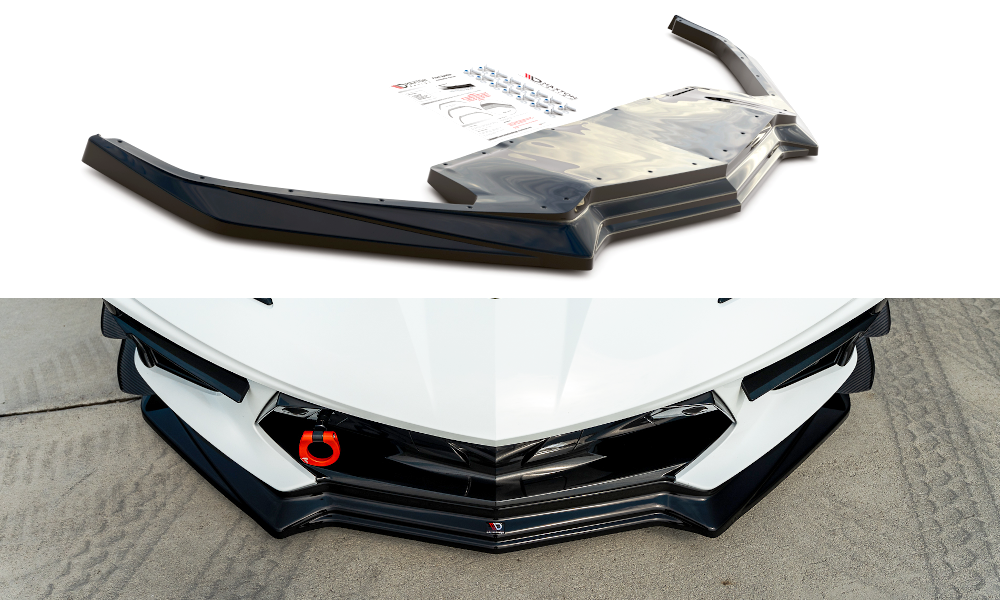 Maxton Design Street+ Spoilerlippe Front Ansatz passend für Chevrolet Corvette C8 schwarz Hochglanz