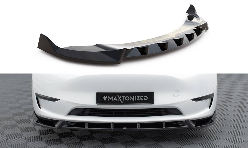 Maxton Design Street+ Spoilerlippe Front Ansatz V.1 passend für Tesla Model Y schwarz Hochglanz