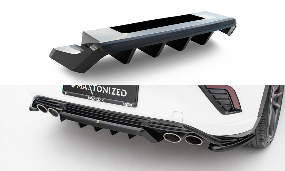Maxton Design Mittlerer Diffusor Heck Ansatz DTM Look passend für VW T-Roc R Mk1 schwarz Hochglanz
