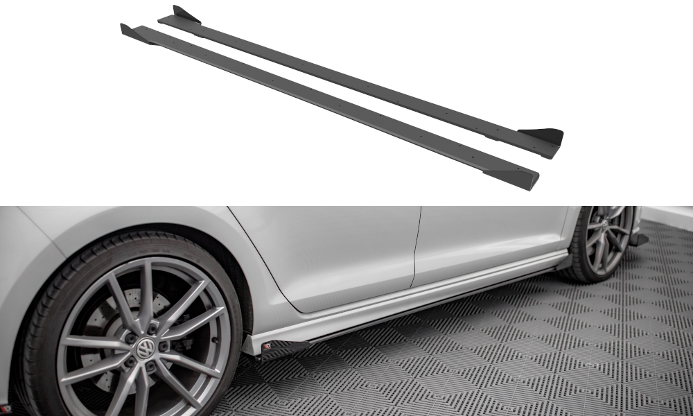 Maxton Design Street Pro Street+ Seitenschweller Leisten + Flaps passend für VW Golf R Mk7 schwarz Hochglanz