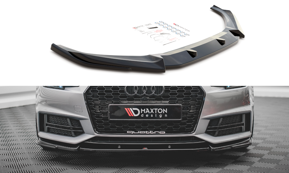 Maxton Design Street+ Spoilerlippe Front Ansatz V.3 passend für Audi S4 / A4 S-Line B9 schwarz Hochglanz